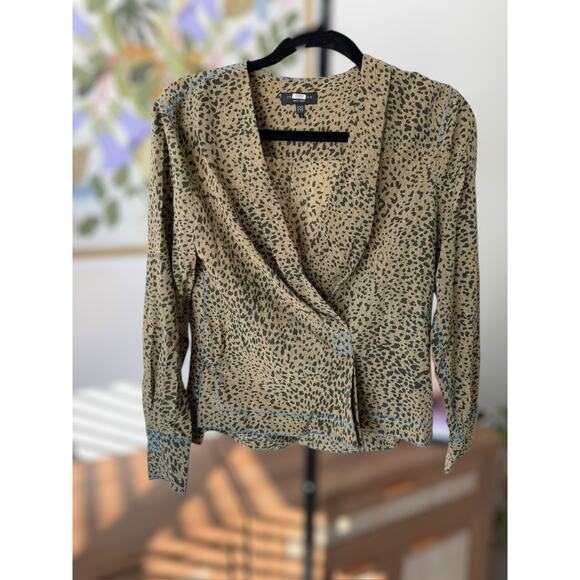 Rag & Bone Shields Leopard Print 100% Silk Blouse with Blue Stitching Size XXS - Picture 4 of 13